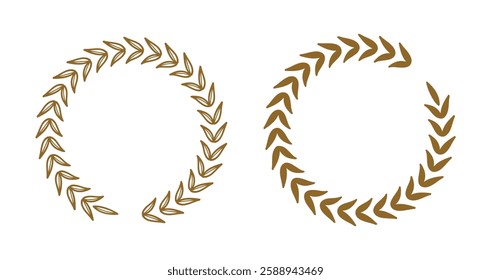 Elegant laurel wreath icon set featuring vintage-inspired designs in both flat and outline styles. Perfect for awards, certificates, branding and decorative elements.