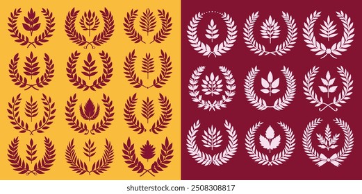 Elegant Laurel Wreath Silhouette Vector Set.Premium Laurel Wreath Vector Silhouettes  Award, success, champion signs. Silhouette laurel foliate wreaths, achievement, heraldry. chaplet, trophy.