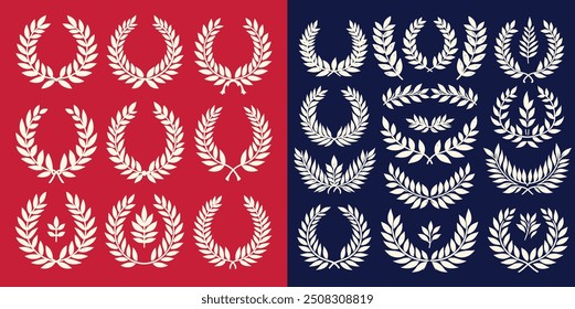 Elegant Laurel Wreath Silhouette Vector Set.Premium Laurel Wreath Vector Silhouettes  Award, success, champion signs. Silhouette laurel foliate wreaths, achievement, heraldry. chaplet, trophy.