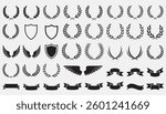 elegant laurel wreaths, shields, wings, and ribbon vector set.black-and-white vector pack of wreaths, shields, banners, and wings	
