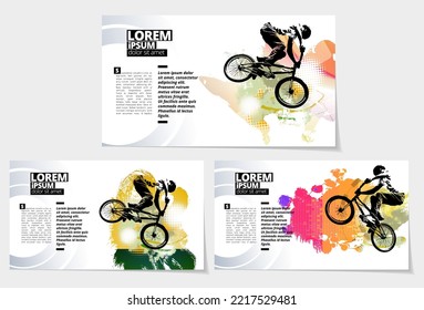 Elegant layout for sport presentation with active young person riding a bmx, vector illustartion