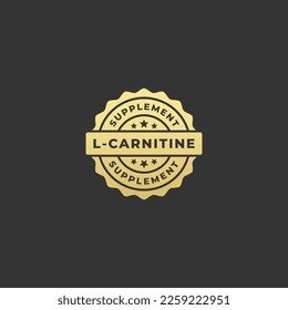 Elegant L-Carnitine Seal or L-Carnitine Supplement Label Vector On Black Background. L-Carnitine Supplement logo or label for health products. L-Carnitine seal for products rich in amino acids.