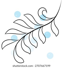 Elegant Leaf Branch with Bubbles Minimalist Design on White Background