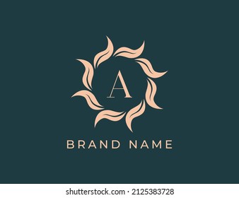 Elegant Leaf Flower Emblem Logo with Letter A. Vector logo template