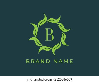 Elegant Leaf Flower Emblem Logo with Letter B. Vector logo template