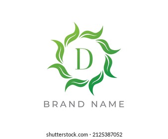 Elegant Leaf Flower Emblem Logo with Letter D. Vector logo template