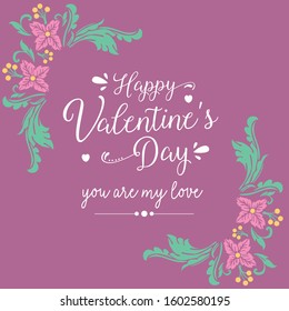 Elegant leaf and flower frame design, for happy valentine greeting card decor. Vector