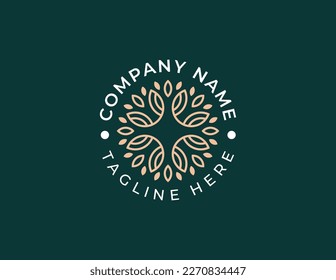 Elegant Leaf Flower Logo Concept symbol icon sign Element Design. Ecology, Cosmetics, Spa, Beauty salon, Boutique, Natural Products, Skin Care Logotype. Vector illustration template