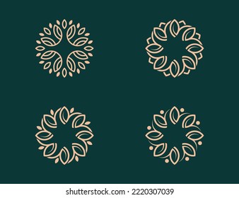 Elegant Leaf Flower with People Logo Bundle Set Concept symbol icon sign Element Design. Cosmetics, Natural Products, Health Care, Ecology, Spa, Hotel Logotype. Vector illustration template