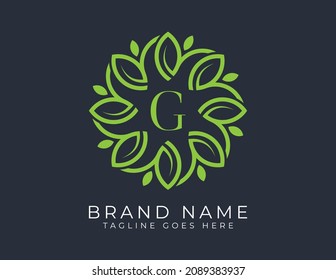 Elegant Leaf Flower symbol icon Logo vector design with Letter G. Vector logo Illustration template