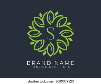 Elegant Leaf Flower symbol icon Logo vector design with Letter S. Vector logo Illustration template