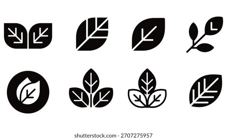 Elegantes Blatt-Ikonenset für modernes Öko-Markendesign, einfaches und sauberes Natursymbol für Bio-Produkte, frische botanische Elemente für nachhaltiges Wirtschaften, Pflanzenvektor für Agrarunternehmen