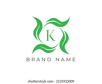 Elegant Leaf Logo icon symbol with Letter K. Vector logo template