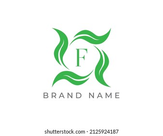 Elegant Leaf Logo icon symbol with Letter F. Vector logo template