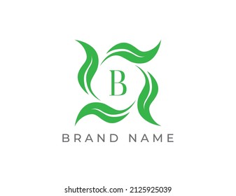 Elegant Leaf Logo icon symbol with Letter B. Vector logo template