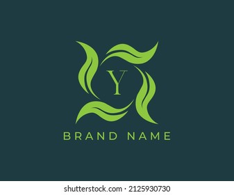 Elegant Leaf Logo icon symbol with Letter Y. Vector logo template