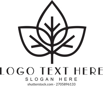 Elegante Blattlogo-Vorlage. Blattvorlage mit Text- und Sloganbereich. Natürliches organisches Emblem für Design, Dekorationselemente oder Kunstwerke