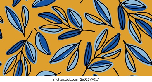 Elegant Leaf Pattern. Floral print. Seamless pattern. Hand drawn style. Collage contemporary print.
