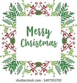 Elegant leaf wreath frame, border for poster merry christmas. Vector