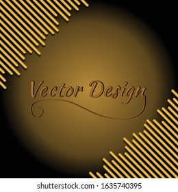 Elegant leaflet, flyer, poster, wrap background with diagonal golden simply patterns on circle gradient background in black and gold colors. Space for text, deep space effect, vector design background