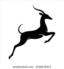 Elegant Leaping Gazelle Silhouette in Black and White - Perfect for Nature and Wildlife Designs