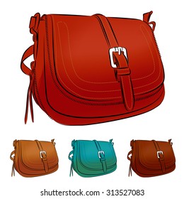 Elegant leather handbag color illustration icon set