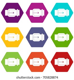 Elegant leather trousers belt icon set many color hexahedron isolated on white vector illustration