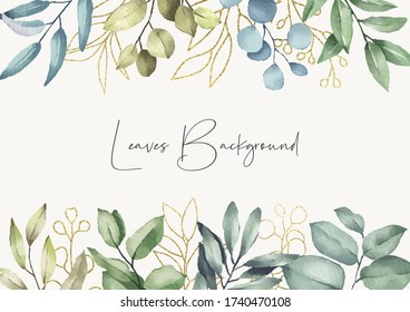 Elegant leaves background. Greenery gold