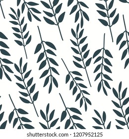 Elegant leaves and branches seamless pattern with white background.