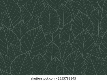Elegant Leaves Pattern in Linear Style. Abstract Fashionable Botanical Background. Floral Line Art Template with Leaves Ornament. Minimalist Aesthetics Print Design.
