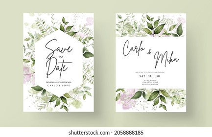 elegant leaves watercolor wedding invitation with splash watercolor background