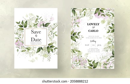 elegant leaves watercolor wedding invitation with splash watercolor background