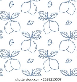 Elegante design padrão de limão com ilustrações desenhadas à mão em um fundo claro