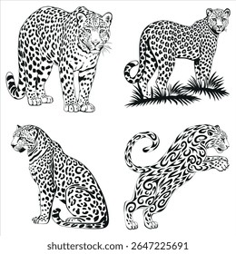 Elegant Leopard Illustrations in Black and White A Study in Animal Art and Graphic Design
