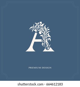 Elegant letter A. Graceful royal style. Calligraphic beautiful logo. Vintage drawn emblem for book design, brand name, business card, Restaurant, Boutique, Hotel. Vector illustration