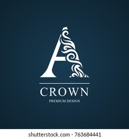 Elegant letter A. Graceful royal style. Calligraphic beautiful logo. Vintage drawn emblem for book design, brand name, business card, Restaurant, Boutique, Hotel. Vector illustration