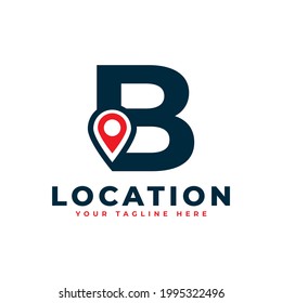 Elegant Letter B Geotag or Location Symbol Logo. Red Shape Point Location Icon. Usable for Business and Technology Logos. Flat Vector Logo Design Ideas Template Element.