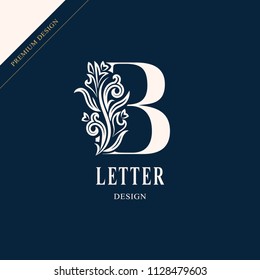 Elegant letter B. Graceful royal style. Calligraphic beautiful logo. Vintage drawn emblem for book design, brand name, business card, Restaurant, Boutique, Hotel. Vector illustration