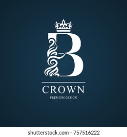 Elegant letter B. Graceful royal style. Calligraphic beautiful logo. Vintage drawn emblem for book design, brand name, business card, Restaurant, Boutique, Hotel. Vector illustration