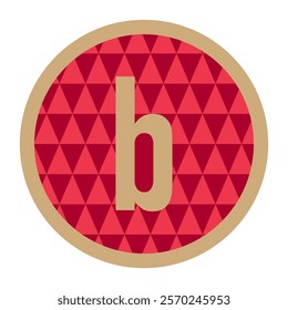 Elegant letter b icon framed with golden accents, featuring a red triangle pattern for a sophisticated and modern design touch.