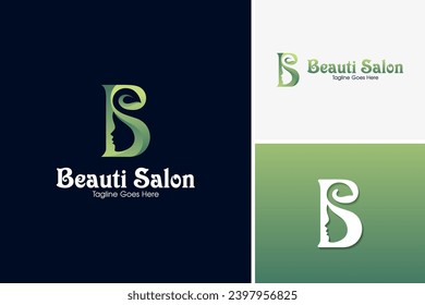 Elegant letter B woman face silhouette logo, beauty salon logo design vector template