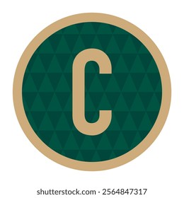 Elegant Letter C with Gold Border on Green Background Featuring Minimalist Geometric Triangular Pattern for Creative Logo Designs