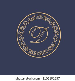 Elegant letter D. Calligraphic beautiful logo. Vintage drawn for book design, brand name, business card. Vector illustration