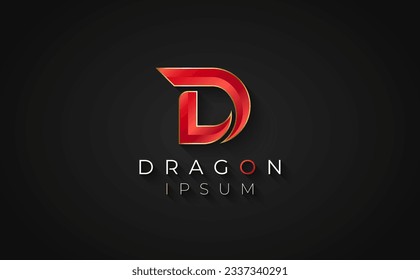 Elegant Letter D logo Isolated on dark background. Dragon Company logotype design.