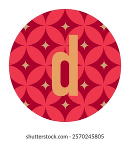 Elegant letter d monogram with golden accents and floral-inspired red geometric patterns, perfect for branding or decorative designs