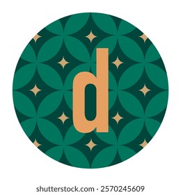 Elegant letter d symbol with golden accents and floral-inspired green geometric patterns, designed for modern branding or decorative purposes.