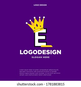 Letra elegante E con el vector de diseño del logotipo de la corona. Diseño de logotipo de reina de lujo