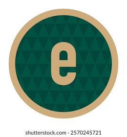 Elegant letter e icon framed with golden accents, set against a geometric dark green background for sophisticated designs.