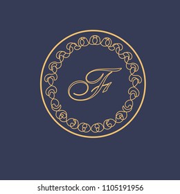 Elegant letter F. Calligraphic beautiful logo. Vintage drawn for book design, brand name, business card. Vector illustration
