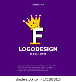 Elegant letter F with crown logo design vector. Luxury queen logo design